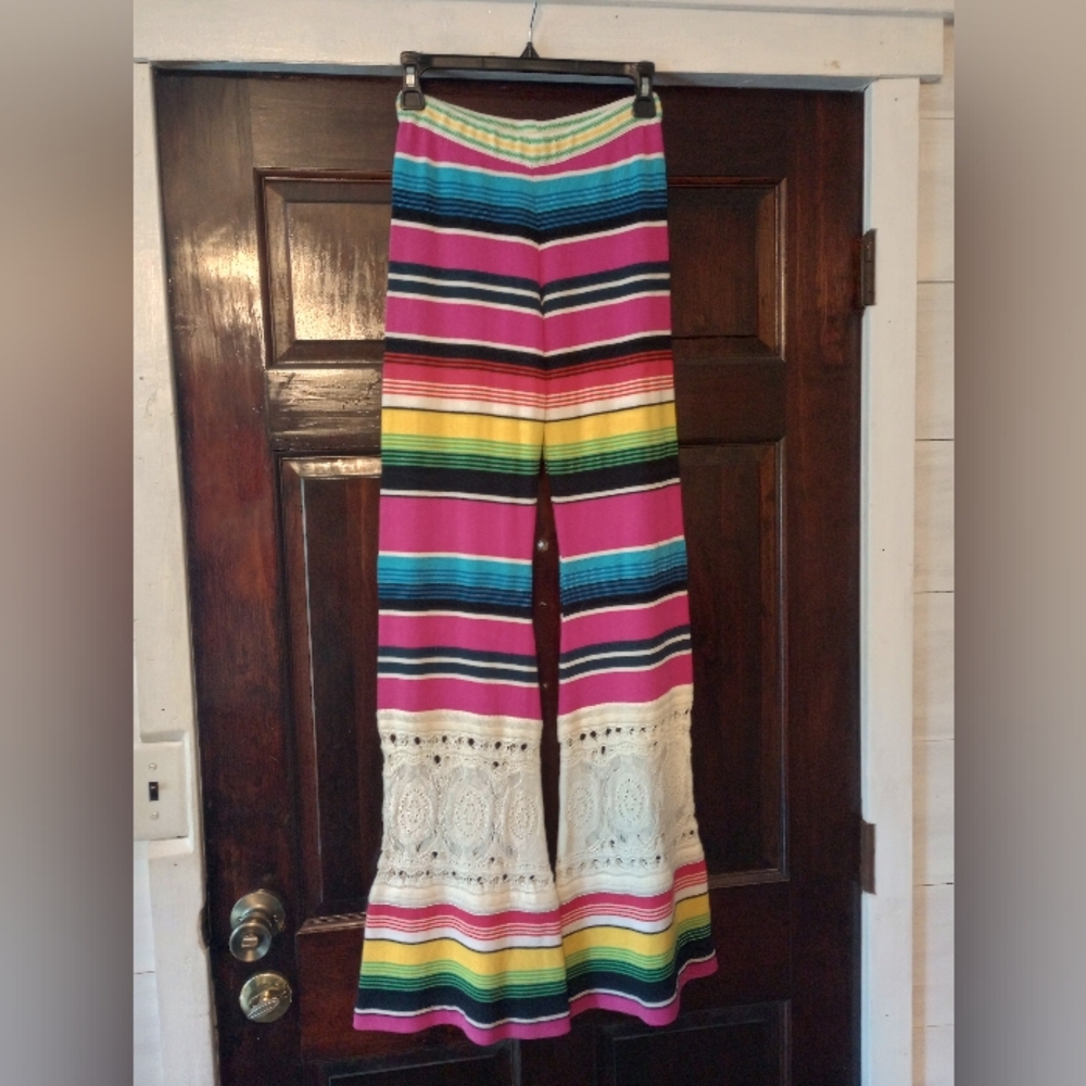 Jens Pirate Booty- Multi Color Fiesta  Bohemian Crochet Pants- Size Small
